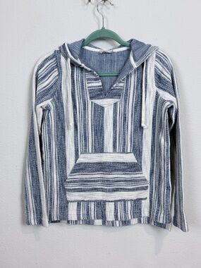 Faherty Islet Blue and White Striped Baja Hoodie XS